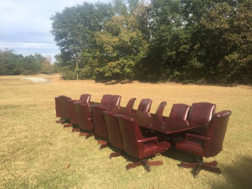 Large 18 ft boardroom conference table with 16 swivel executive high back chairs for sale