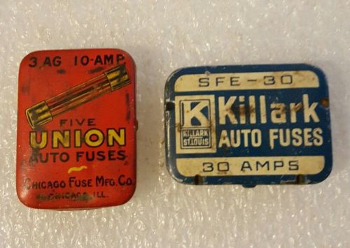 2 ANTIQUE Vintage AUTO FUSE TINS * KILLARK * UNION w/ 2 Fuses * 30 Amp 10