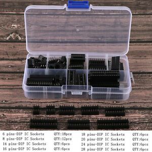 66Pcs/Box DIP IC Sockets Solder Type Socket Kit 6/8/14/16/18/20/24/28 Pin BCM TK