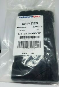 HellermannTyton Black Grip Ties Hook &amp; Loop Tie Strap GT .375 X 60C2 PKG of 100