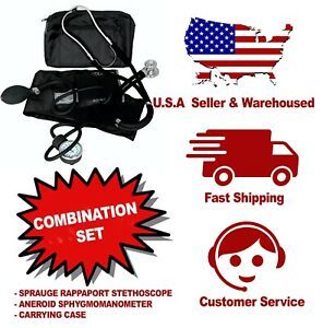 EMI #330 BLACK Sprague Rappaport Stethoscope and Blood Pressure Cuff Set