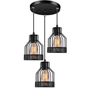 Industrial Pendant Lighting Licperron E26 Base Edison Metal Caged Vintage Rustic