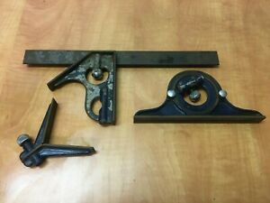 Tumico Combination Square  4pc w/12 Inch edge; Protractor; Hardened, Made in USA
