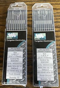 2 - WeldMark 1/8&#034; X 7&#034; 2% Ceriated Tungsten Electrode Ground (10 Per Package)