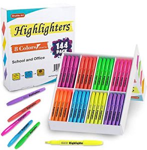 144 Pack Highlighters, Shuttle Art Highlighters Assorted Colors Set, 8 Bright as
