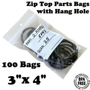 100 PARTS BAGS 3&#034; x 4&#034; RECLOSABLE ZIP SEAL HANG HOLE BLOCK 4Mil HEAVY TOP LOCK