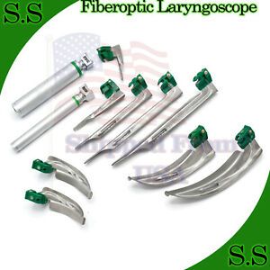 Fiberoptic Laryngoscope Mac + Miller Emt Anesthesia Combo Set 9 Blades 2 LS-3107
