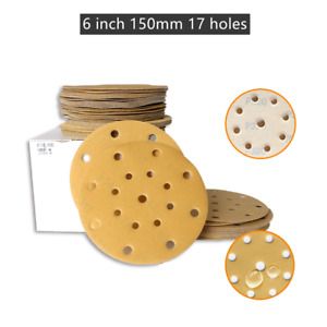 6 Inch 150mm 17 Hole Hook and Loop Yeellow Sanding Disc Sander Round Sandpaper