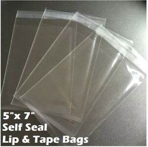 5&#034; x 7&#034; Clear Recloseable Self Seal Adhesive Lip &amp; Tape Plastic Cello Bags