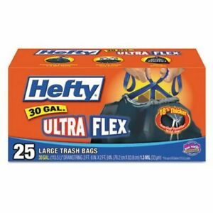Hefty 30 Gallon Ultra Flex Garbage Bags, 30 x 33, 1.05mil, 25 Bags (RFPE80627BX)