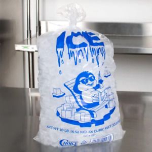 1000/CASE 10 lb Clear Plastic Printed Ice Bags Store Machine Commercial Barcode