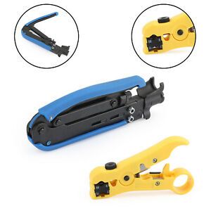 Cable Coax Coaxial Crimper Stripper + Compression Tool RG59 RG6 11 Connector CL