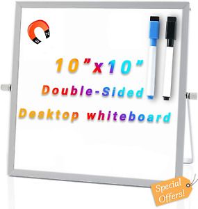 Small Dry Erase Board, 10 X 10 Inch Desktop Whiteboard with Stand Magnetic Doubl