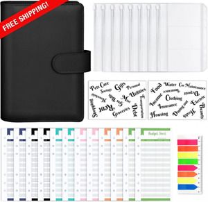 A6 PU Leather Notebook Binder Budget Planner Binder Cover 8 Pcs Binder Pocket...