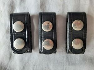 Three Bianchi Black Leather Belt Keepers for Duty Belts Nickle Snaps