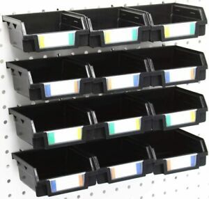 12 Pack Pegboard Bins - Hardware Parts Storage Craft Organizer Accessories Black