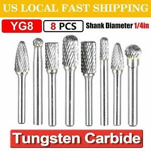 8x 1/4&#039;&#039; Double Cut Tungsten Steel Carbide Rotary Burr Die Grinder Shank Bit