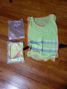 2 Yellow Safety Vests Reflective Strips Elastic Sides Pullover