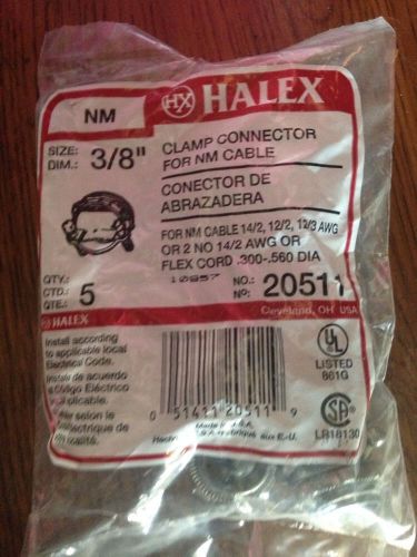 Halex Clamp Connectors for Non-Metallic Cable 3/8&#034; Brand New 5 Pack 20511 Nip