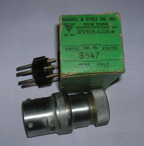 RUSSELL &amp; STOLL 8547 EVER-LOK Plug Male End New Old Stock 5 Amp 250 Volt 3 3/8&#034;
