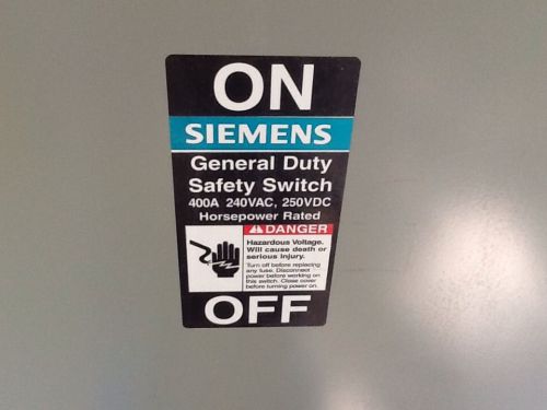 Siemens gf325n 400 amp 240 volt 3p 4w nema 1 fusible general duty safety switch for sale