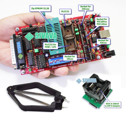 SIVAVA Willem EPROM Programmer PCB50B + SOIC8 Socket 150mil to DIP8 Adapter EM1