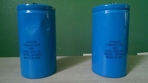 2 (two) Used Sprague Type 36D Powerlytic Capacitor 5500UF 200VDC