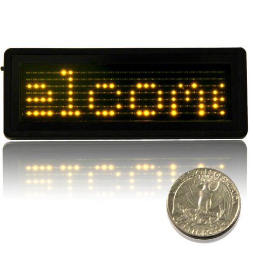 Programmable amber led scrolling name badge tag moving message display sign new for sale