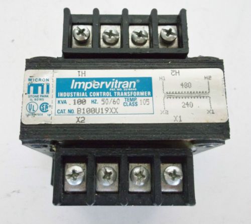 MICRON IMPERVITRAN CONTROLS TRANSFORMER B100U19XX 480V 240V