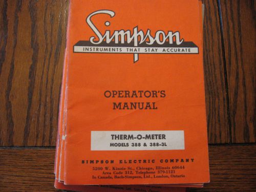 Vintage Simpson Factory Operators Manual Therm O Meter 388 388 3L