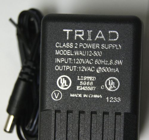 Triad WAU12-500 Plug-In AC Adapters 120 to 12VAC 0.5A 8.8W