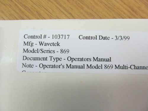 WAVETEK 869 Multi-Channel Pulse Generator Operators Manual