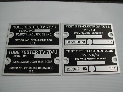 TV-7 TV-7A/U TV-7B/U TV-7D/U tube tester name label data tag plate repair parts