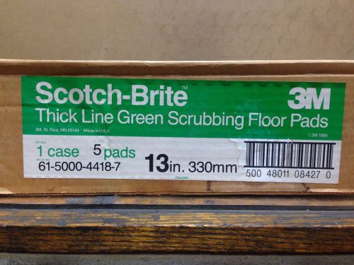 Case of 5 -  3m thick line green scrubbing 13&#034; floor pads scotch-brite buffing for sale