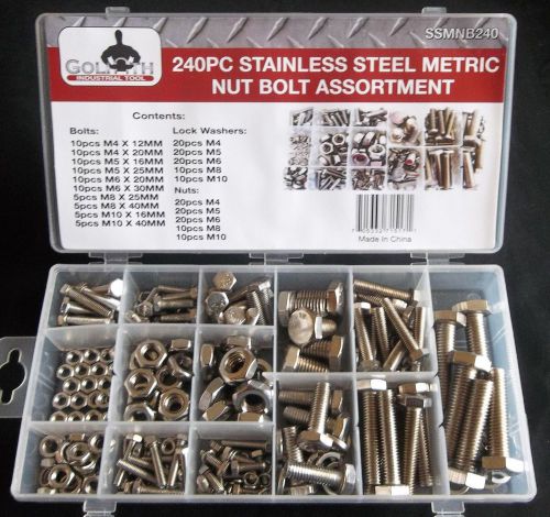 240pc goliath industrial ssmnb240 stainless steel metric nut bolt assortment for sale