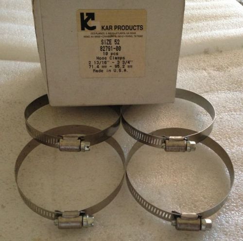 4 new kar productd size 52 stainless steel hose clamps 2-13/16 in. to 3-3/4 in. for sale