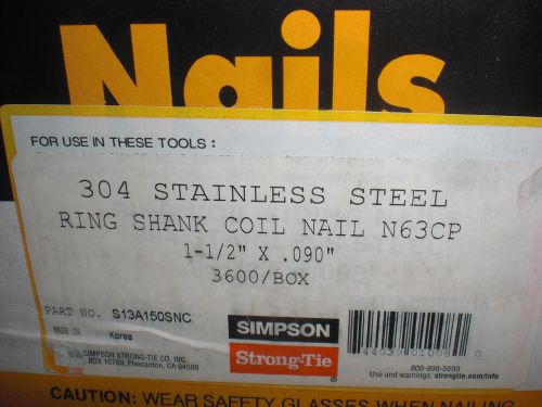 Swan secure s13a150snc 304ss 15 deg coil ring shank nails 1-1/2&#034; for sale