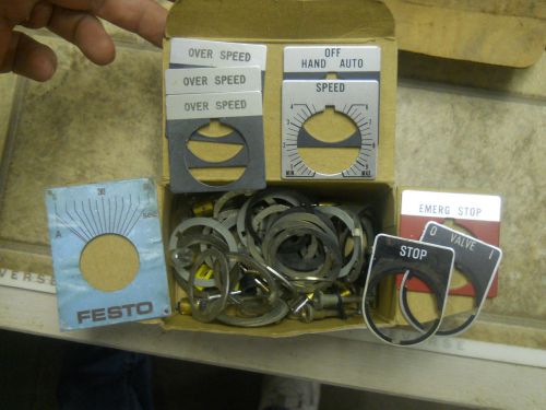 Assorted legend plates, bulbs, washers, etc. for sale