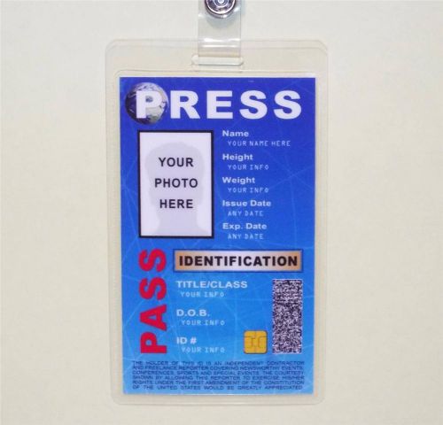 Press Pass ID Badge &gt;CUSTOMIZE WITH YOUR PHOTO &amp; INFO&lt;  &#034;FREELANCE MEDIA ID&#034;