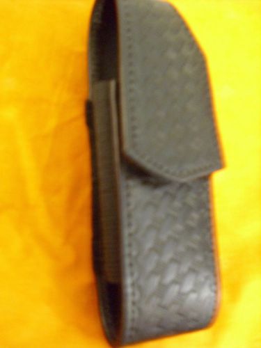 Cell-phone, pepper spray, knife black basketweave leather holder for sale