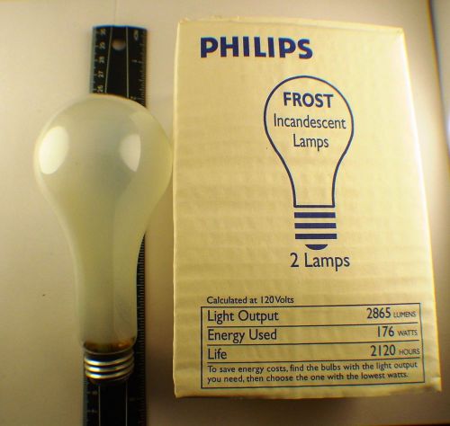 2 x philips 200w e26 medium base frosted light bulb a23 2865 lumens  200a 362913 for sale