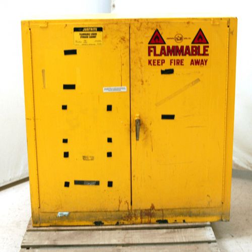 Justrite 25302 flammable liquid fire storage 30 gallon cabinet yellow 2 door for sale