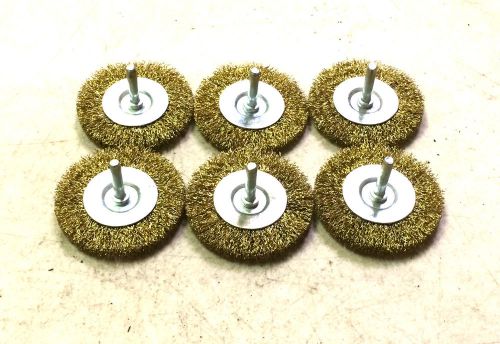 6 NEW OSBORN 3&#034; CRIMPED BRASS WIRE WHEEL BRUSHES 1/4&#034; STEM  #98006