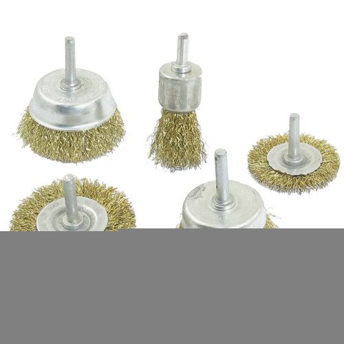 5 in 1 Gold Tone Crimped Steel Wire Abrasive Grinding Brushes Set