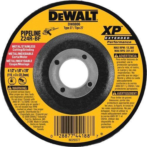 Dewalt dw8806 4 1/2-inch by 1/8-inch extended performance pipeline grinding for sale