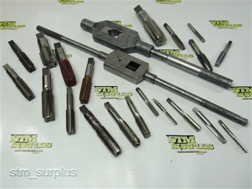 NICE LOT OF 21 HSS HAND TAPS 1/4&#034; -28NF TO 1-3/16 - 12NS WITH 2 WRENCHES BATH