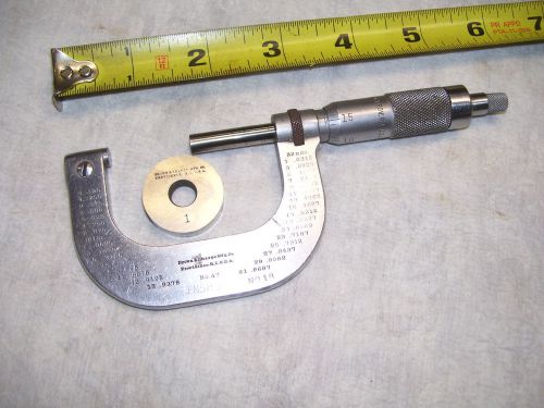 Micrometer, Brown &amp; Sharpe 1 - 2&#034; (.001), Steel Faces, Ratchet Stop Setting Ring