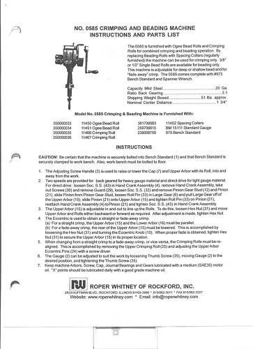 Pexto Roper Whitney 0585 Owners Manual