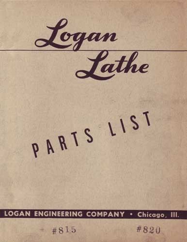 Logan Lathe Models 820 and 815 Parts Manual