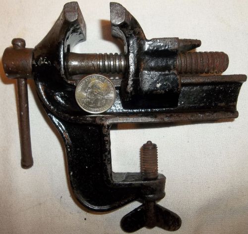 ANTIQUE MINIATURE CLAMP ON I-BEAM VISE W/ ANVIL 1 7/8&#034; JAWS JEWELERS